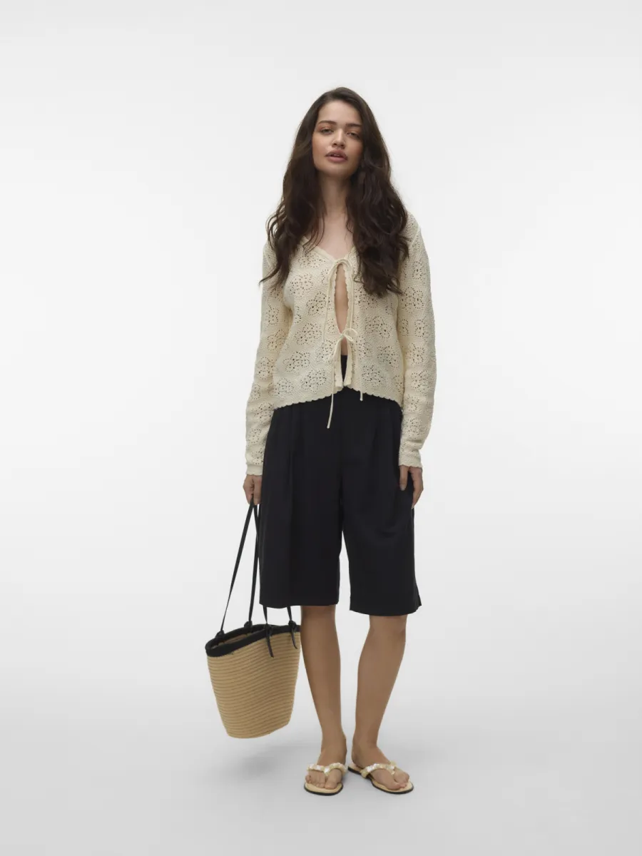 VERO MODA-VMELINA MW LONG BERMUDA SHORTS-10350485-Black-BLACK