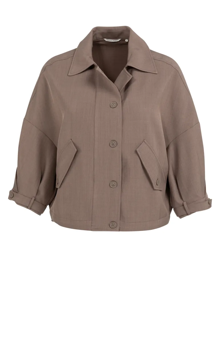 YAYA-Blousejack met klepzakken; Polyester/Elastane; 81312-01-201206-603-81312-TAUPE