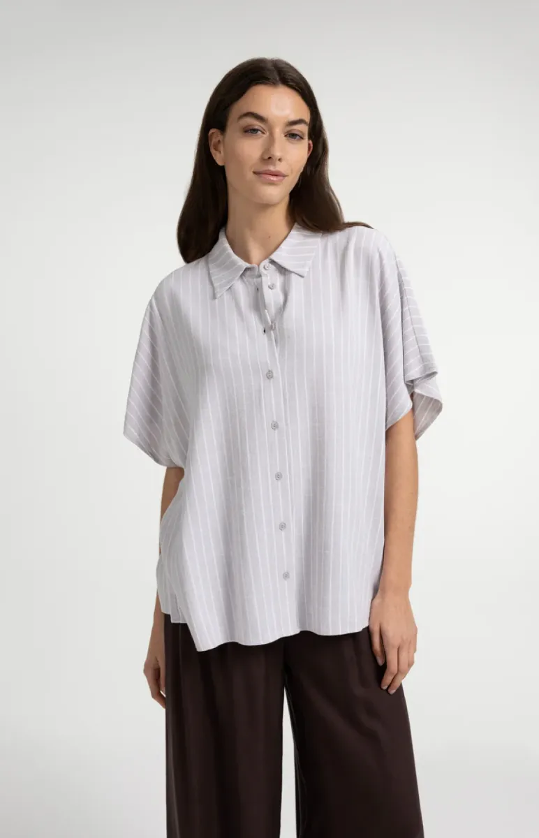 YAYA-Gestreepte blouse met korte mo; Viscose/Linen; 441091-01-201224-606-441091-GRIJS