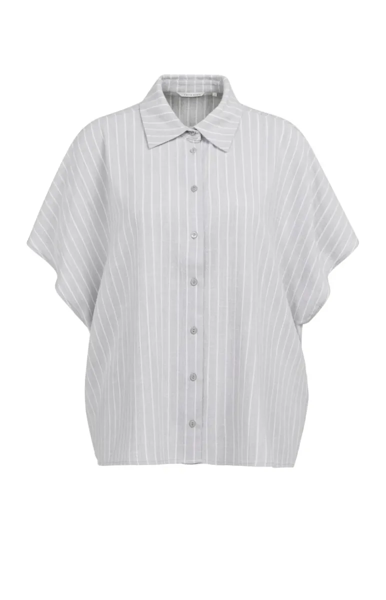 YAYA-Gestreepte blouse met korte mo; Viscose/Linen; 441091-01-201224-606-441091-GRIJS