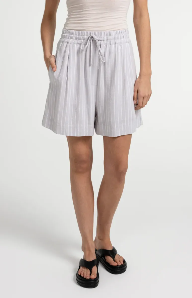 YAYA-Gestreepte short met elastisch; Rayon Silk/Linen; 441091-01-321037-606-441091-GRIJS