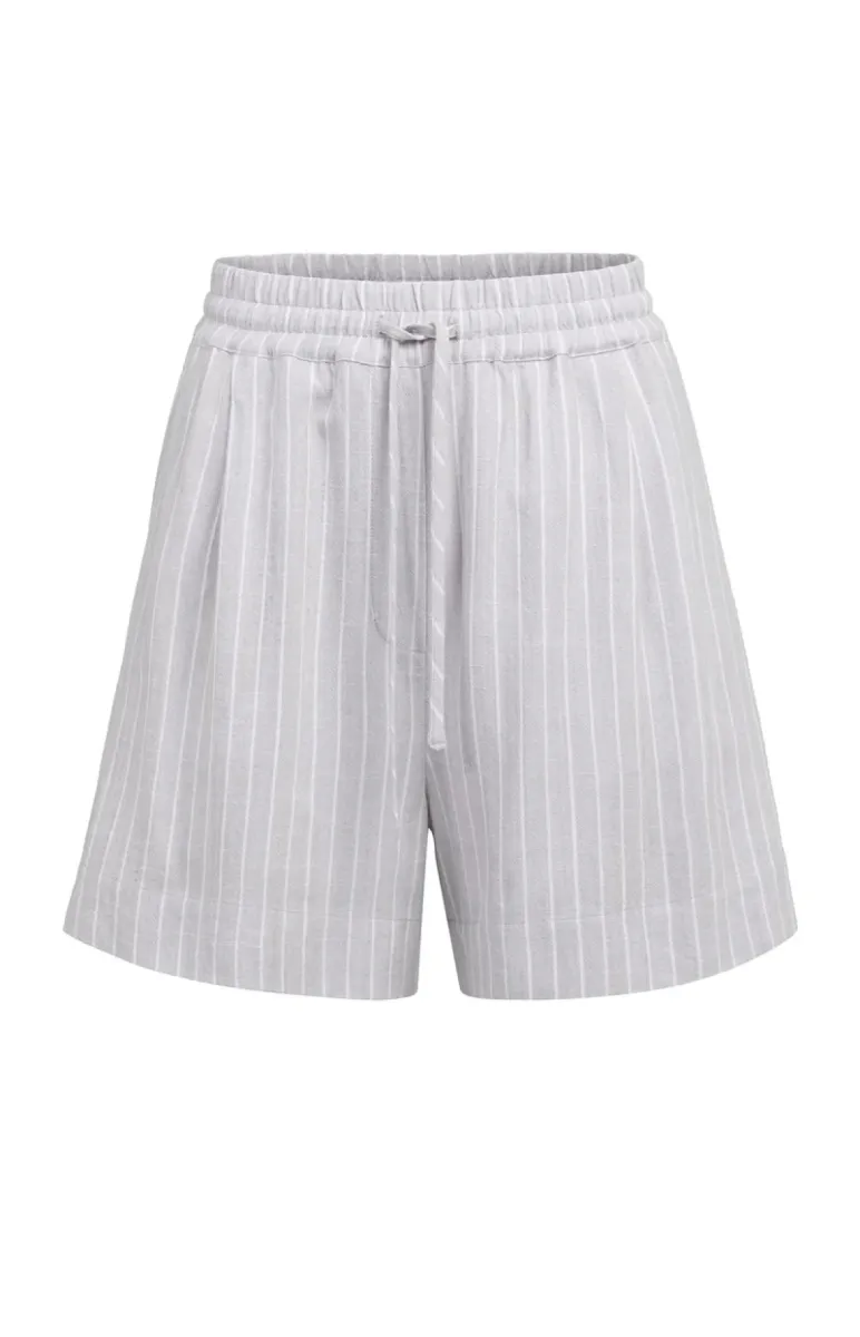 YAYA-Gestreepte short met elastisch; Rayon Silk/Linen; 441091-01-321037-606-441091-GRIJS