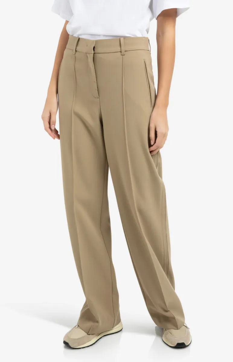 YAYA-Geweven broek met stiksels; Polyester/Viscose/Elastane; 99045-01-301240-602-99045-KHAKI