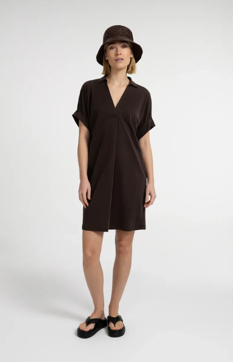 YAYA-Jerseyjurk met geplooide pofmo; Modal/Polyamide; 99074-01-609204-606-99074-BRUIN