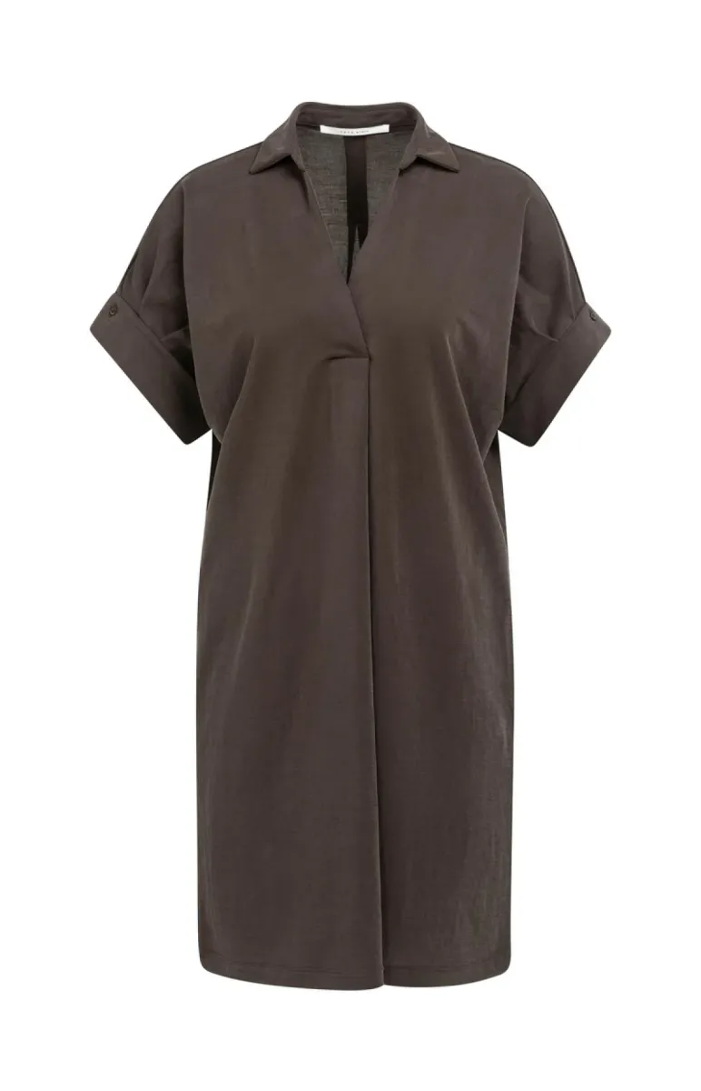 YAYA-Jerseyjurk met geplooide pofmo; Modal/Polyamide; 99074-01-609204-606-99074-BRUIN