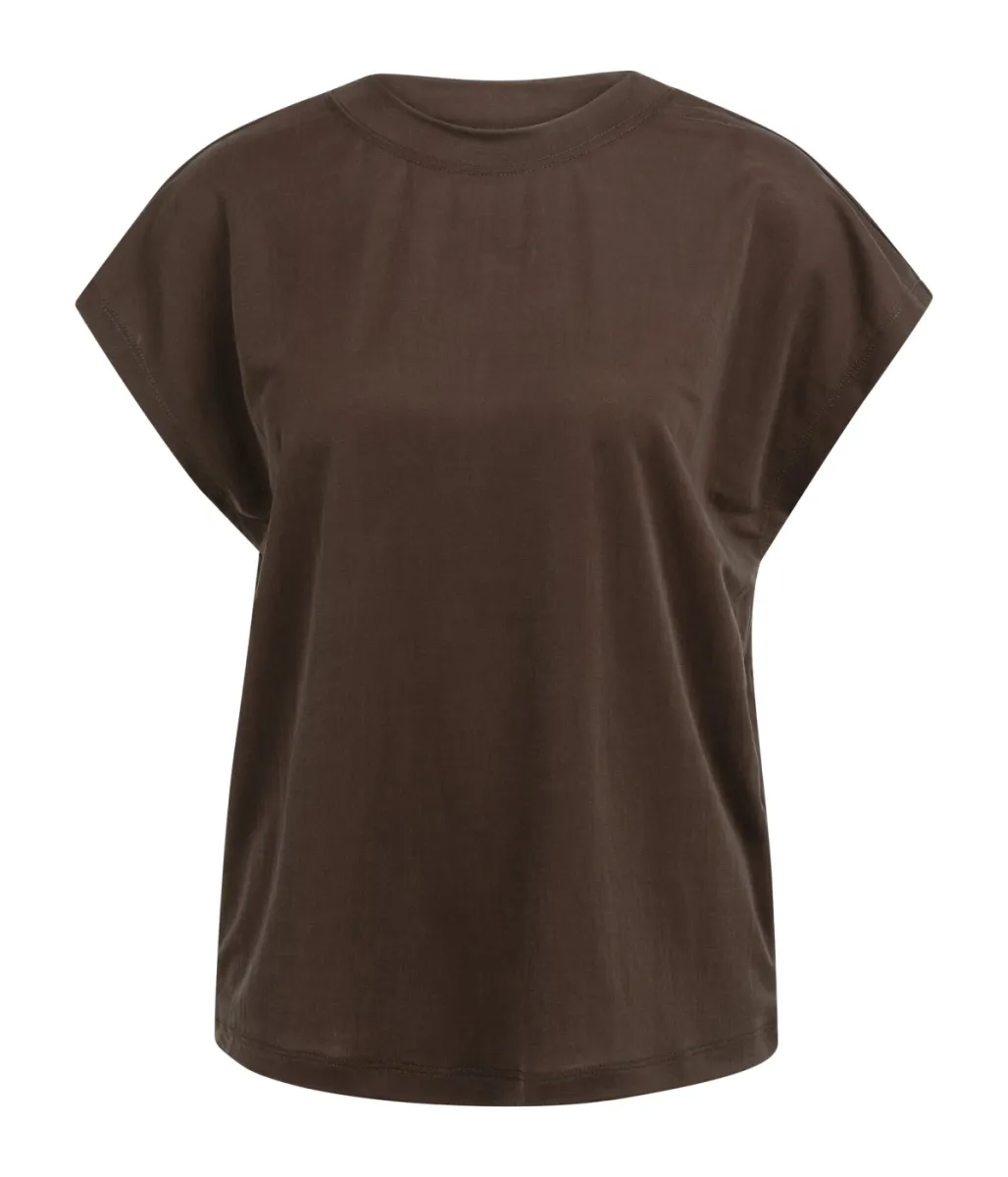 YAYA-Mouwloos topje met ronde hals; Lyocell/Polyamide; 99074-01-709291-606-99074-BRUIN