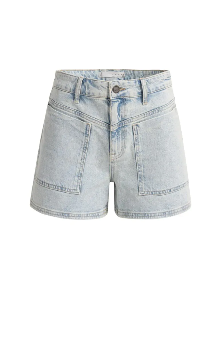 YAYA-Short met rafelige zoom; Cotton/Elastane; 99060-01-321030-604-99060-LICHT DENIM