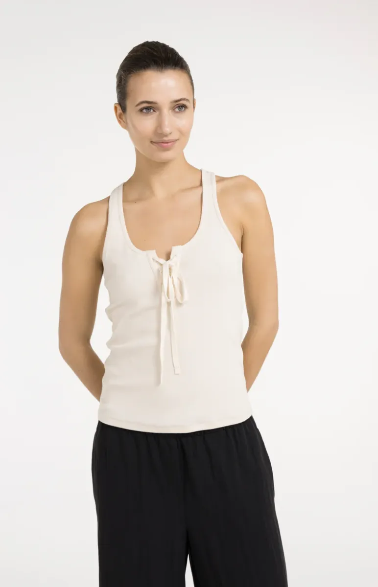 YAYA-Singlet met koorddetail; Cotton/Elastane; 99067-01-729057-605-99067-ECRU