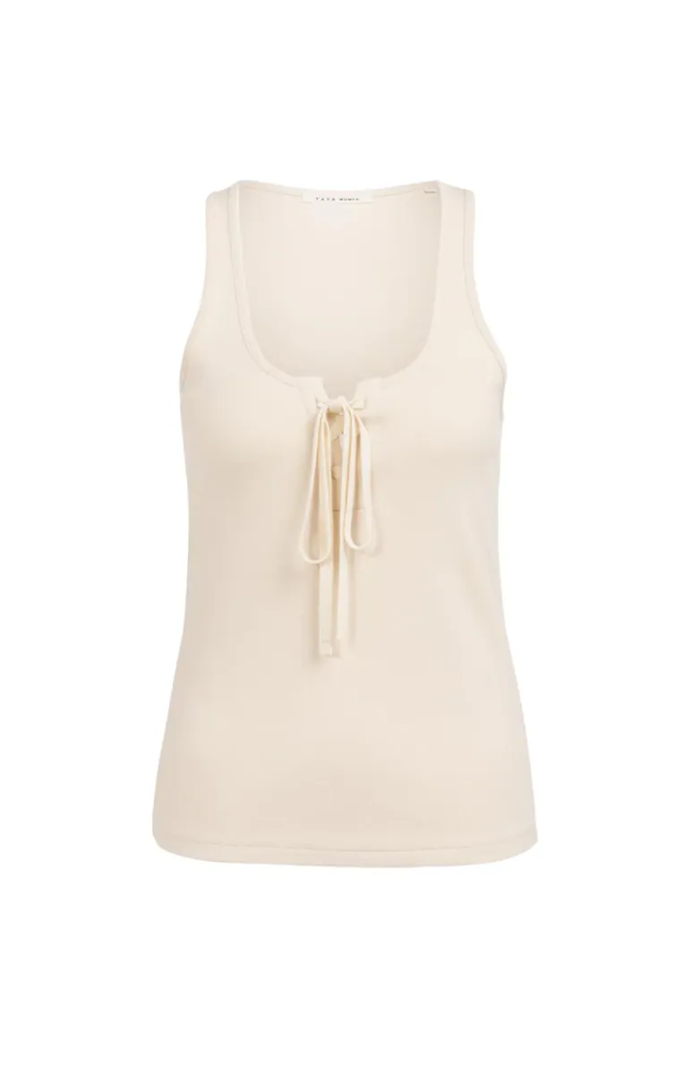 YAYA-Singlet met koorddetail; Cotton/Elastane; 99067-01-729057-605-99067-ECRU
