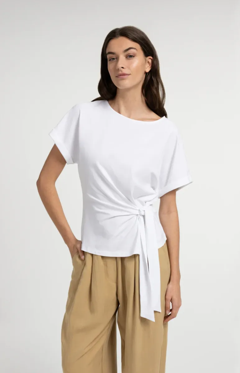 YAYA-Top met ronde hals en knoopdet; Cotton/Elastane-01-709093-606-00000-OFF WHITE