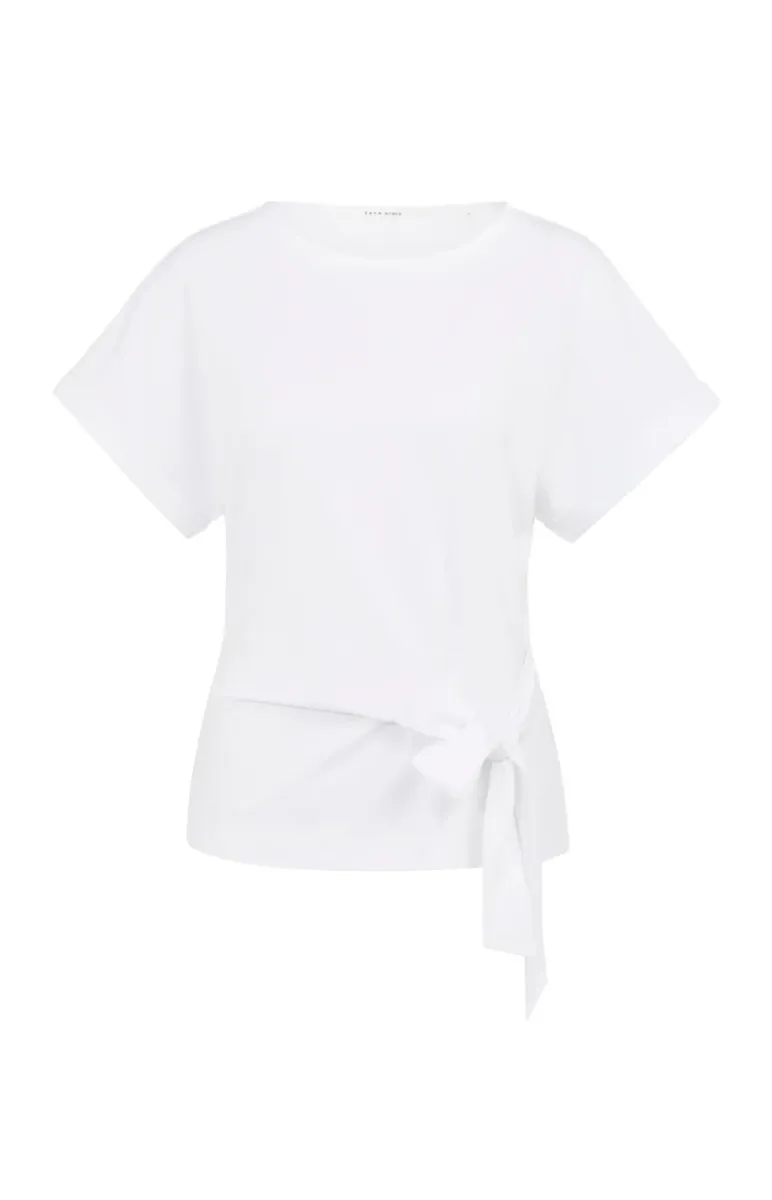 YAYA-Top met ronde hals en knoopdet; Cotton/Elastane-01-709093-606-00000-OFF WHITE