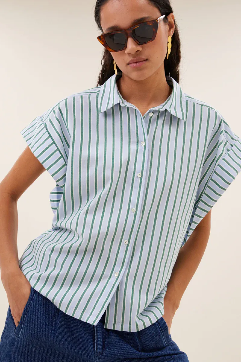 By-bar-Pixie Sea Blouse-26412024-467 green sea stripe-BLAUW COMBINATIE