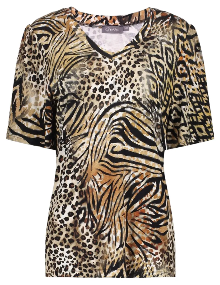 GEISHA-T-shirt v-neck jersey-52445-60 JAZZ-775 PR.06-25-2 brown/black-BRUIN