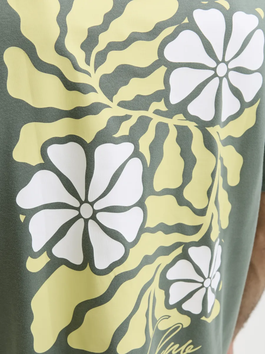 JACK & JONES-JCOABSTRACT FLOWER BACK PRINT TEE S-12311589-Laurel wreath-GROEN