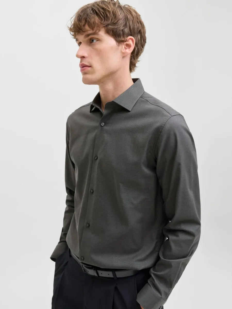 JACK & JONES-JPRBLAPARKER SHIRT L/S NOOS-12227385-Dark grey melange-DONKER GRIJS/GRAFIET