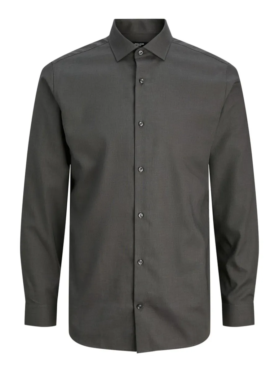 JACK & JONES-JPRBLAPARKER SHIRT L/S NOOS-12227385-Dark grey melange-DONKER GRIJS/GRAFIET