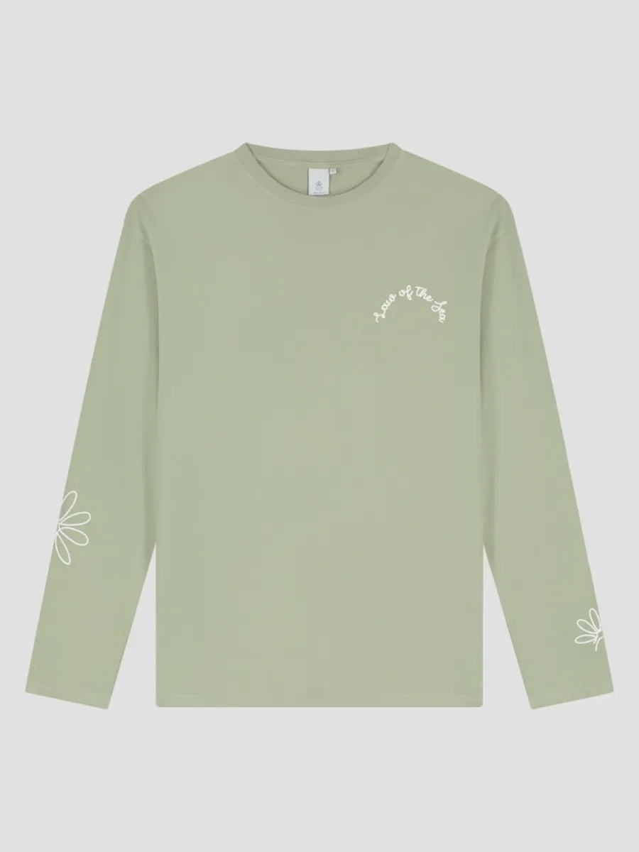 Law of the Sea-Daisy longsleeve garment dyed t-shirt-10458-418 Tea-GROEN