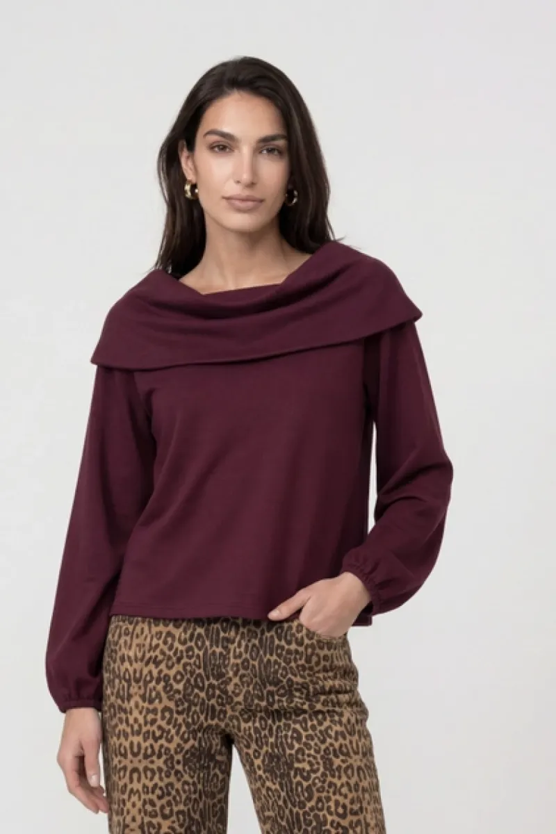Monari-Jumper with carmen neckline-809858-316 Dark bordeaux-BORDEAUX