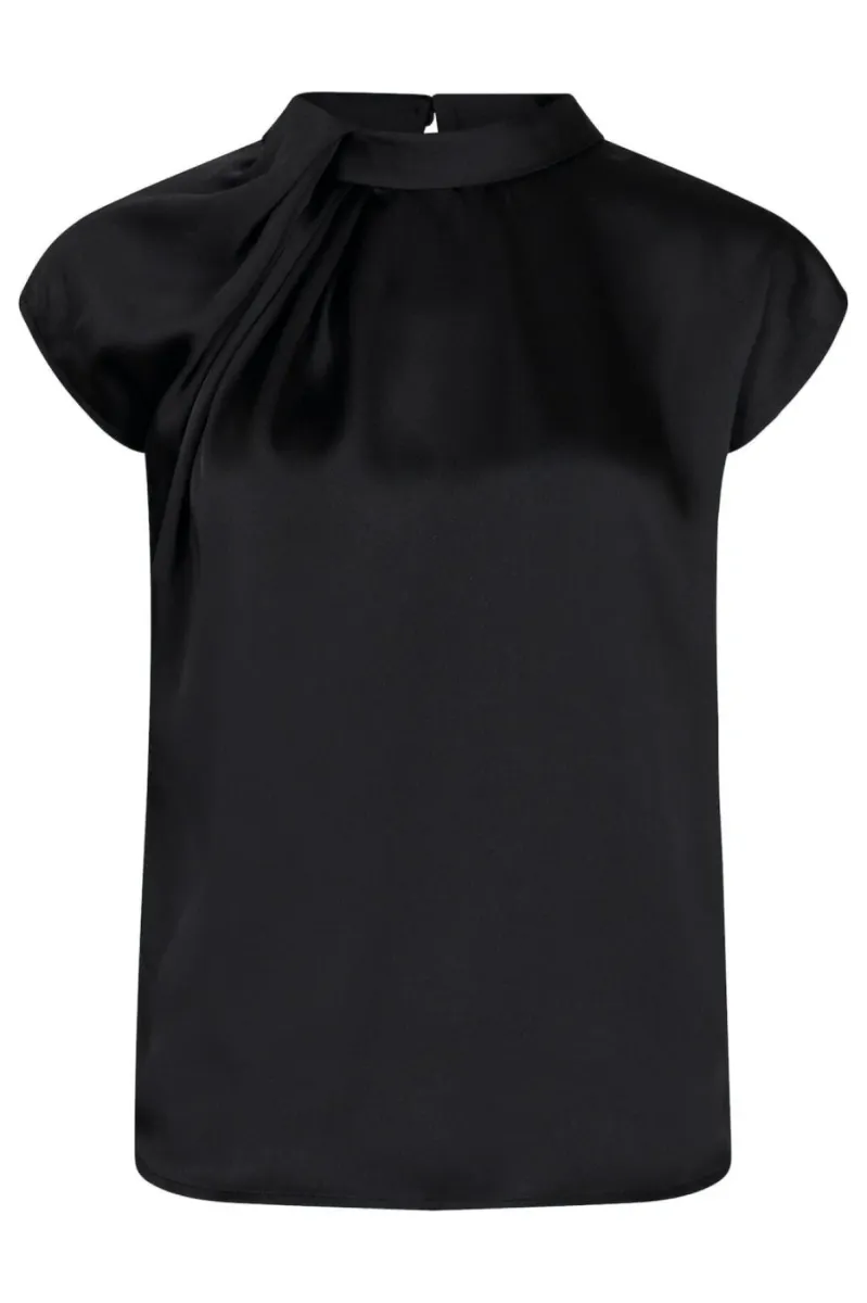 Neo Noir-Fleur Drapy Satin Blouse-160990-100 Black-ZWART
