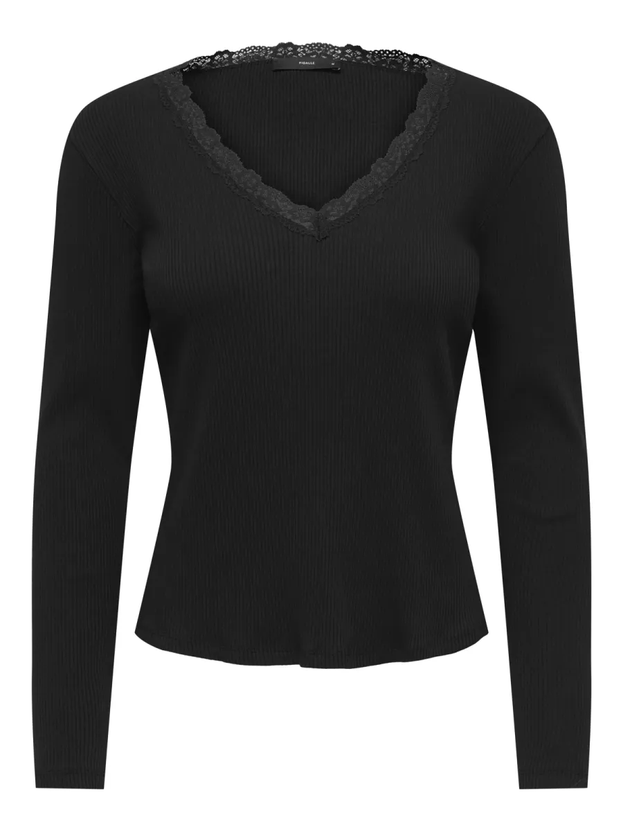 ONLY-ONLSARA SHARAI L/S V-NECK TOP JRS-15380864-Black-BLACK