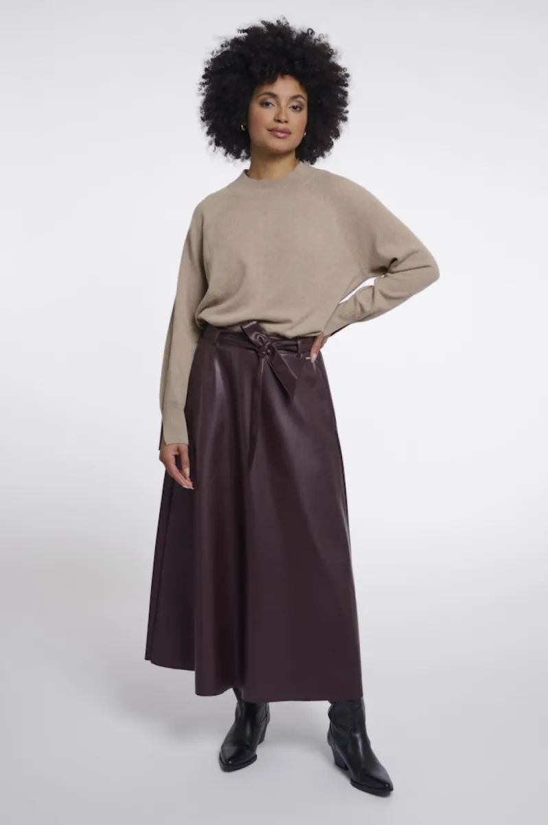 RINO & PELLE-Faux Leather Belt Skirt With Belt-Chelsea.7502611-10873 Chocolate Bean-CHOCOLADE