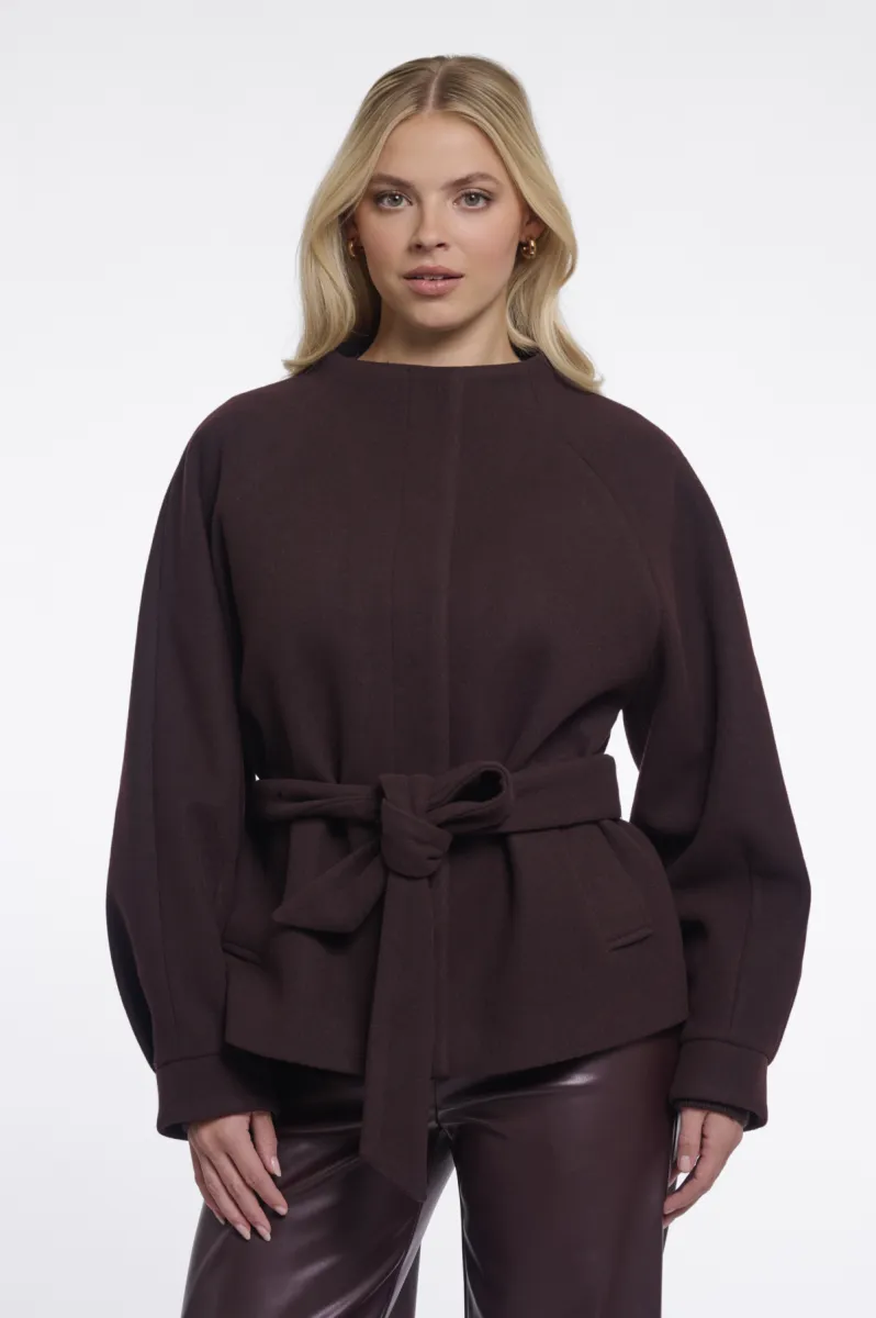 RINO & PELLE-Short Coat With Collar-Cornelia.7002611-10873 Chocolate Bean-CHOCOLADE