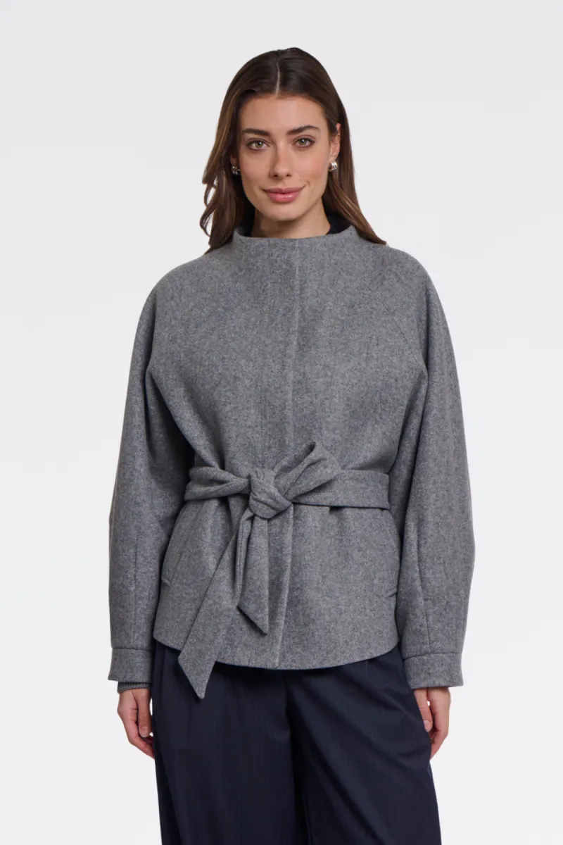 RINO & PELLE-Short Coat With Collar-Cornelia.7002611-11170 Mid Grey Melange-GRIJS MELEE