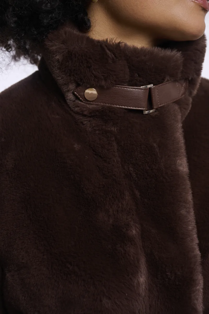 RINO & PELLE-Short Faux Fur Jacket-Ambra.7002611-11099 Coffee Roast-CAFE