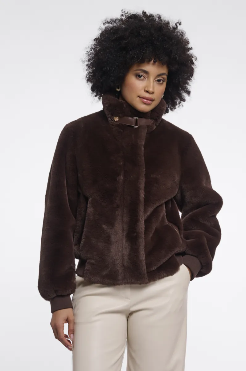 RINO & PELLE-Short Faux Fur Jacket-Ambra.7002611-11099 Coffee Roast-CAFE