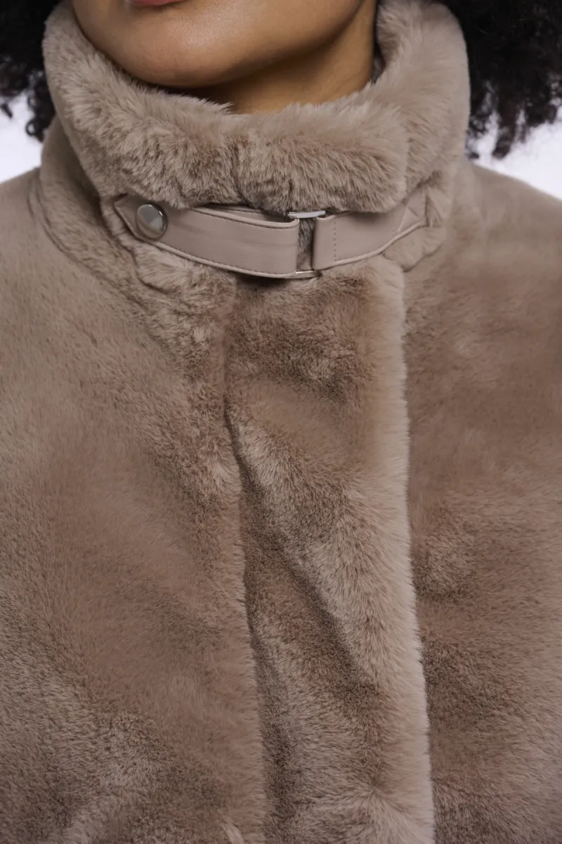 RINO & PELLE-Short Faux Fur Jacket-Ambra.7002611-11100 Mocha Latte-MOKKA