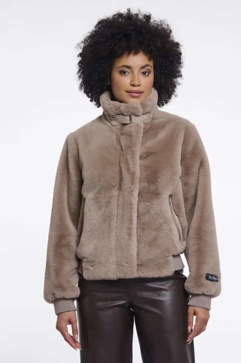 RINO & PELLE-Short Faux Fur Jacket-Ambra.7002611-11100 Mocha Latte-MOKKA