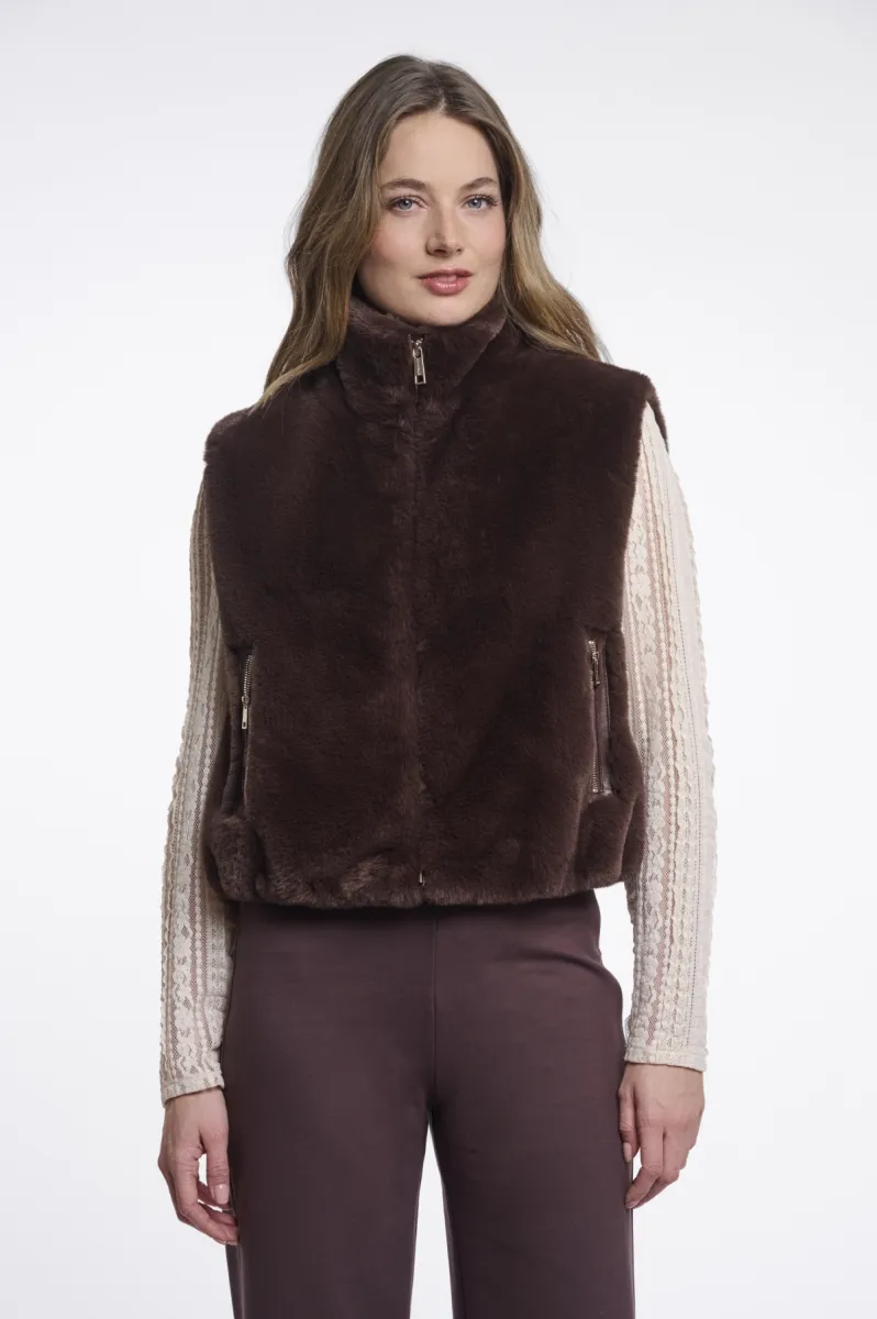 RINO & PELLE-Short Faux Fur Waistcoat-Nikki.7002611-11099 Coffee Roast-CAFE