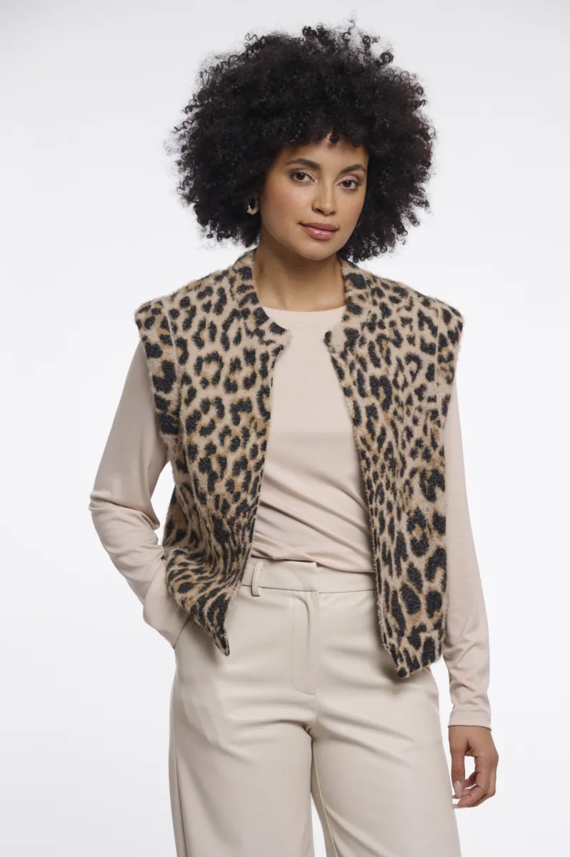 RINO & PELLE-Short Waistcoat-Elona.5012611-10307 Light Leopard-BRUIN COMBINATIES