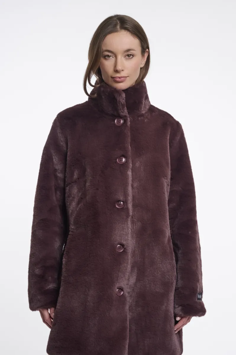 RINO & PELLE-Single Breasted Faux Fur Coat-Nonna.7002611-10873 Chocolate Bean-CHOCOLADE