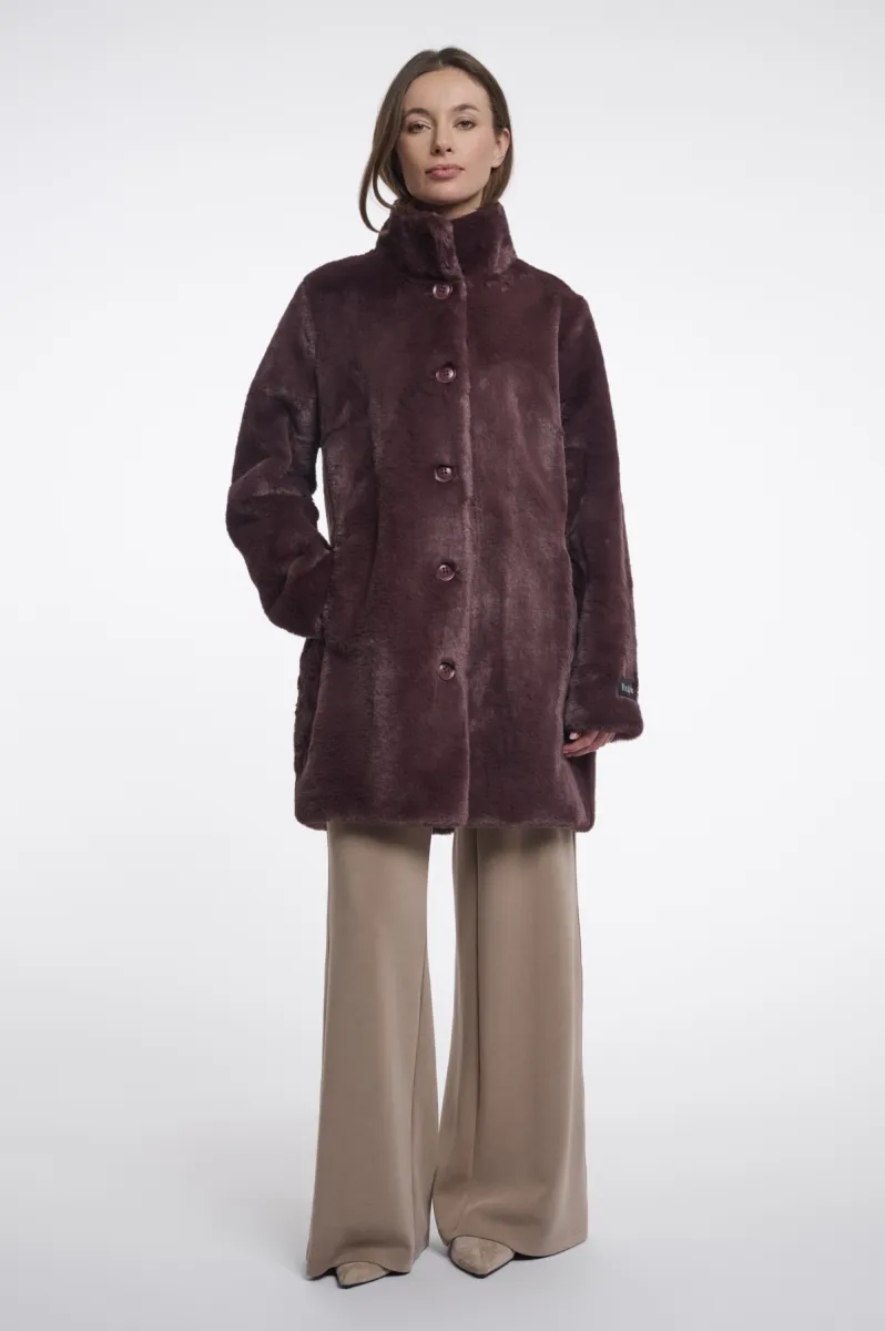 RINO & PELLE-Single Breasted Faux Fur Coat-Nonna.7002611-10873 Chocolate Bean-CHOCOLADE