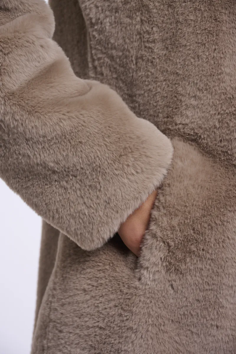 RINO & PELLE-Single Breasted Faux Fur Coat-Nonna.7002611-11100 Mocha Latte-MOKKA