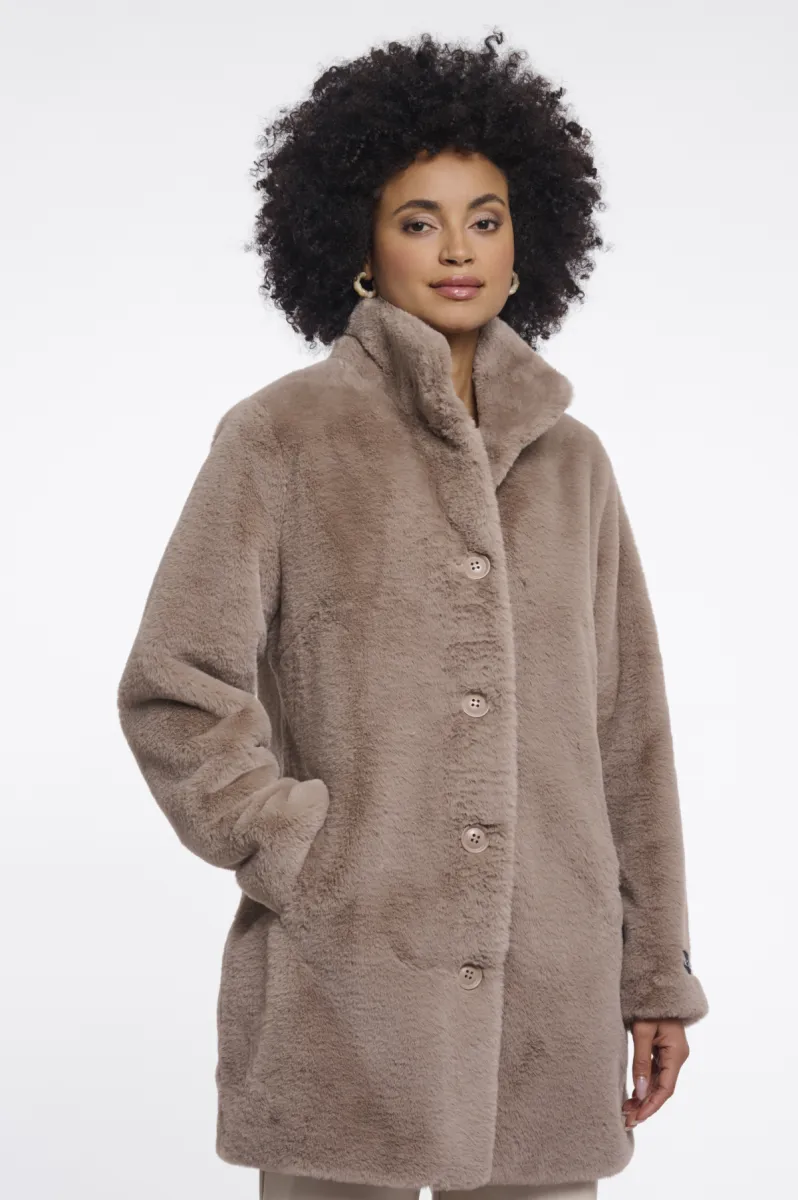 RINO & PELLE-Single Breasted Faux Fur Coat-Nonna.7002611-11100 Mocha Latte-MOKKA