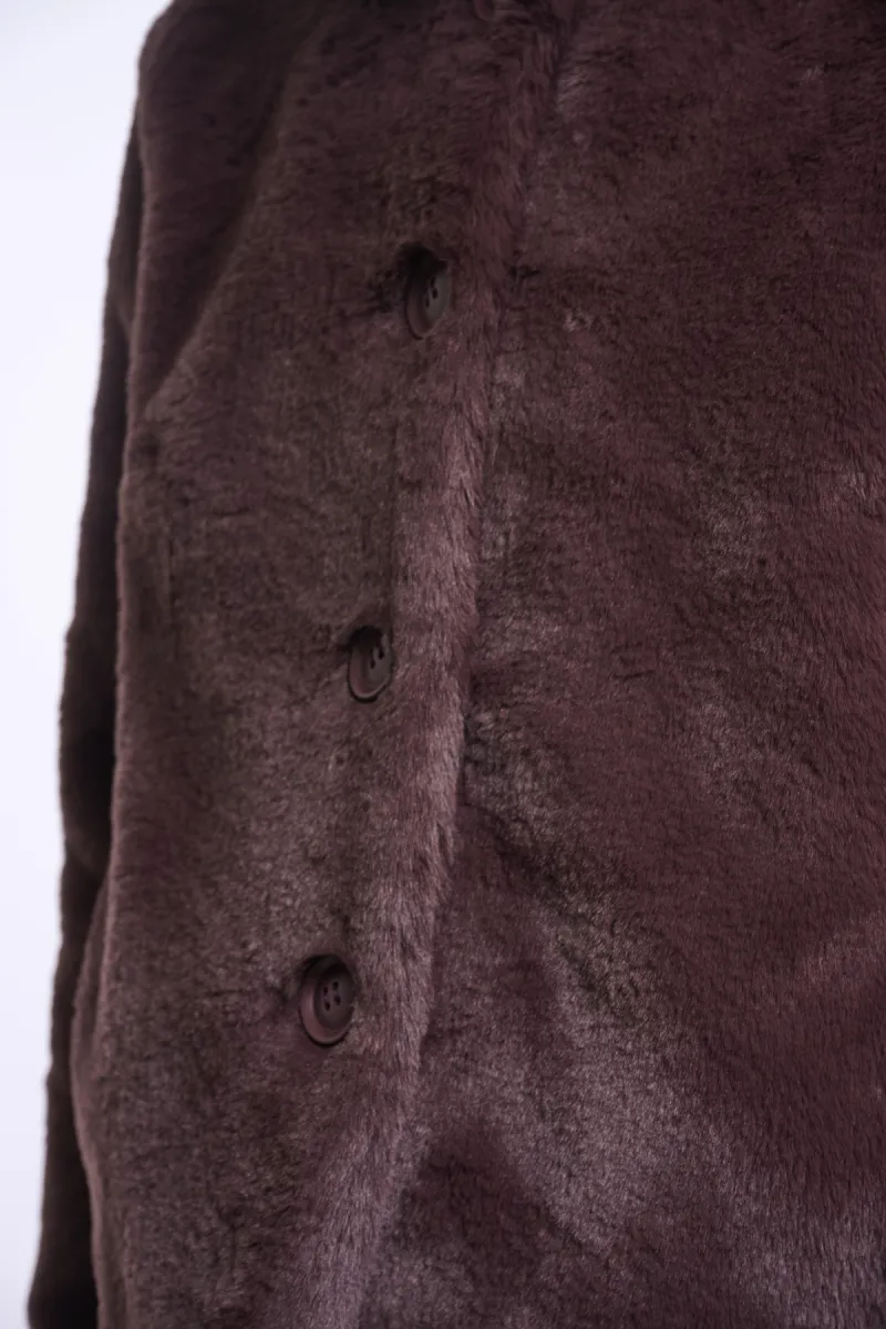 RINO & PELLE-Single Breasted Faux Fur Jacket-Vie.7002611-10873 Chocolate Bean-CHOCOLADE