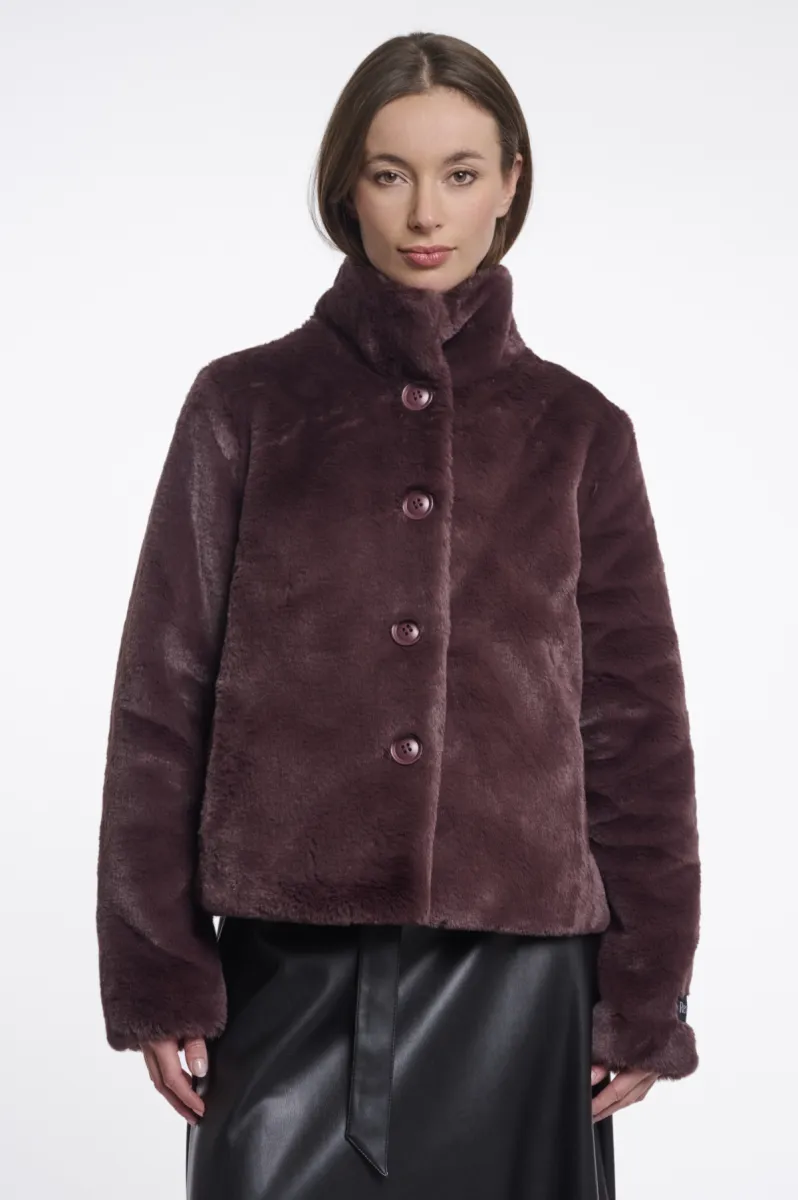 RINO & PELLE-Single Breasted Faux Fur Jacket-Vie.7002611-10873 Chocolate Bean-CHOCOLADE