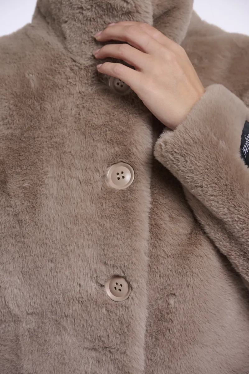 RINO & PELLE-Single Breasted Faux Fur Jacket-Vie.7002611-11100 Mocha Latte-MOKKA