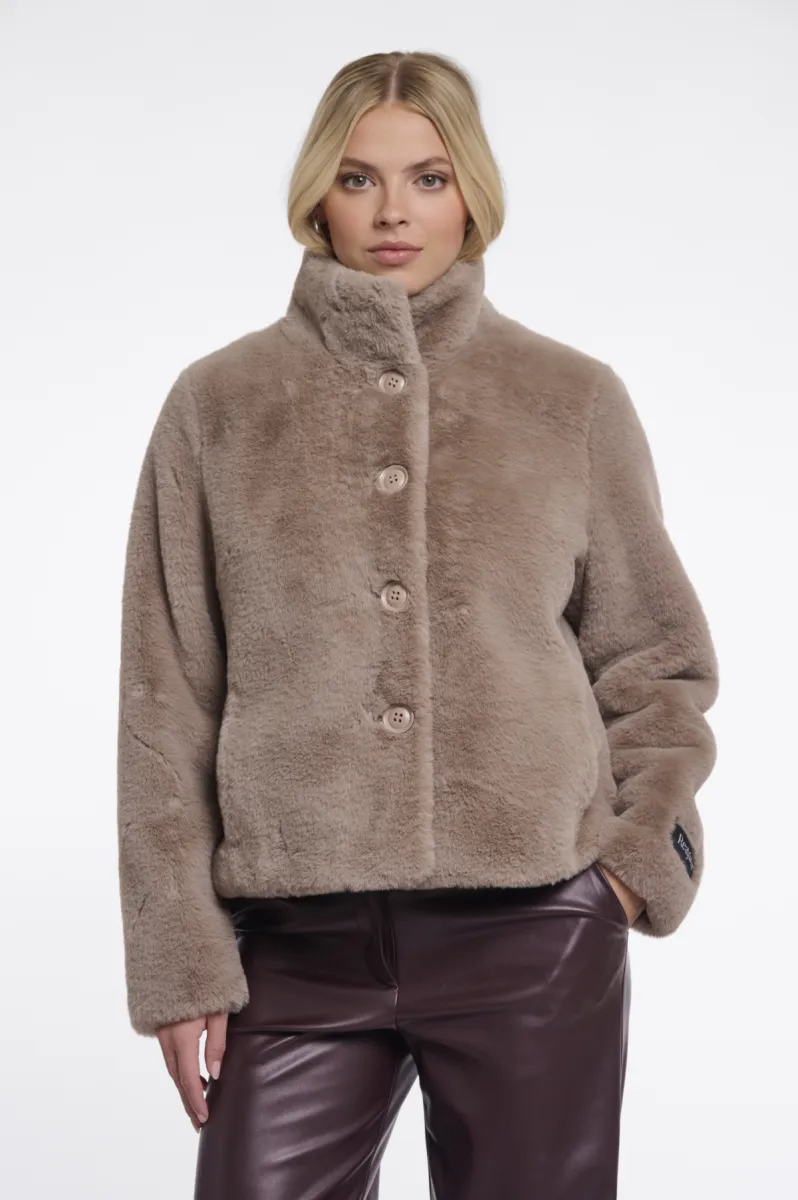 RINO & PELLE-Single Breasted Faux Fur Jacket-Vie.7002611-11100 Mocha Latte-MOKKA