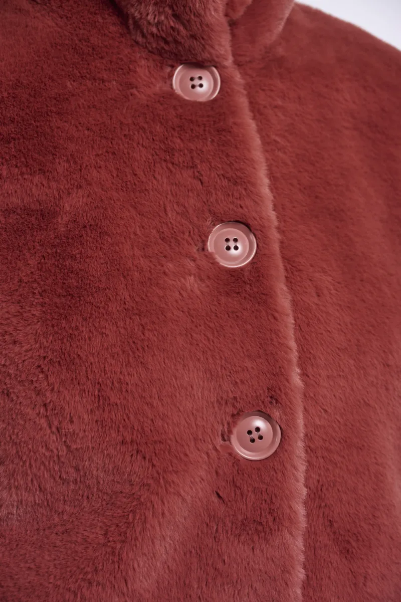 RINO & PELLE-Single Breasted Faux Fur Jacket-Vie.7002611-11164 Antique Rouge-BORDEAUX