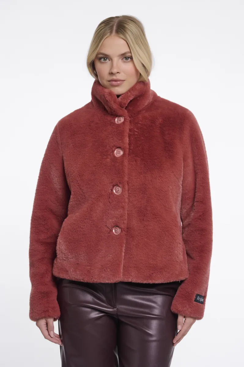 RINO & PELLE-Single Breasted Faux Fur Jacket-Vie.7002611-11164 Antique Rouge-BORDEAUX