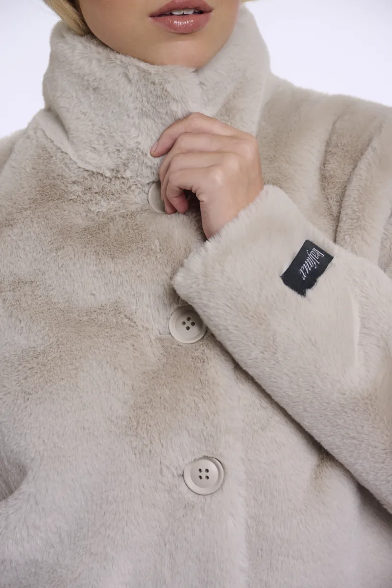 RINO & PELLE-Single Breasted Faux Fur Jacket-Vie.7002611-9030 Birch-CREME