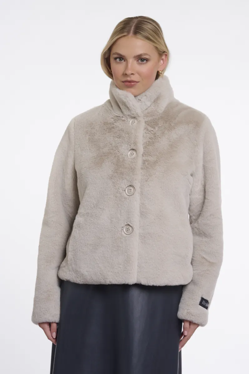 RINO & PELLE-Single Breasted Faux Fur Jacket-Vie.7002611-9030 Birch-CREME