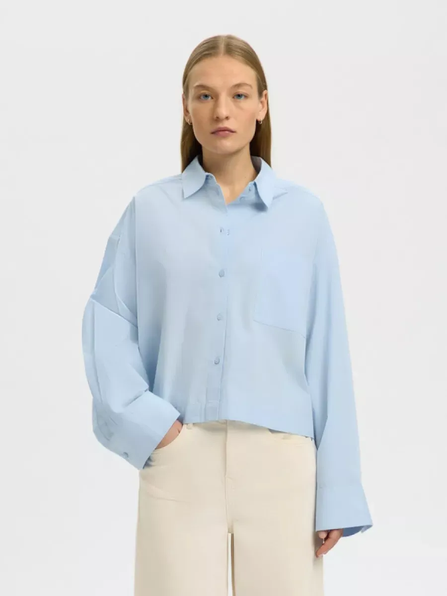Selected Femme-SLWASTHA LS CROPPED BOXY SHIRT NOOS-16097269--BLUE