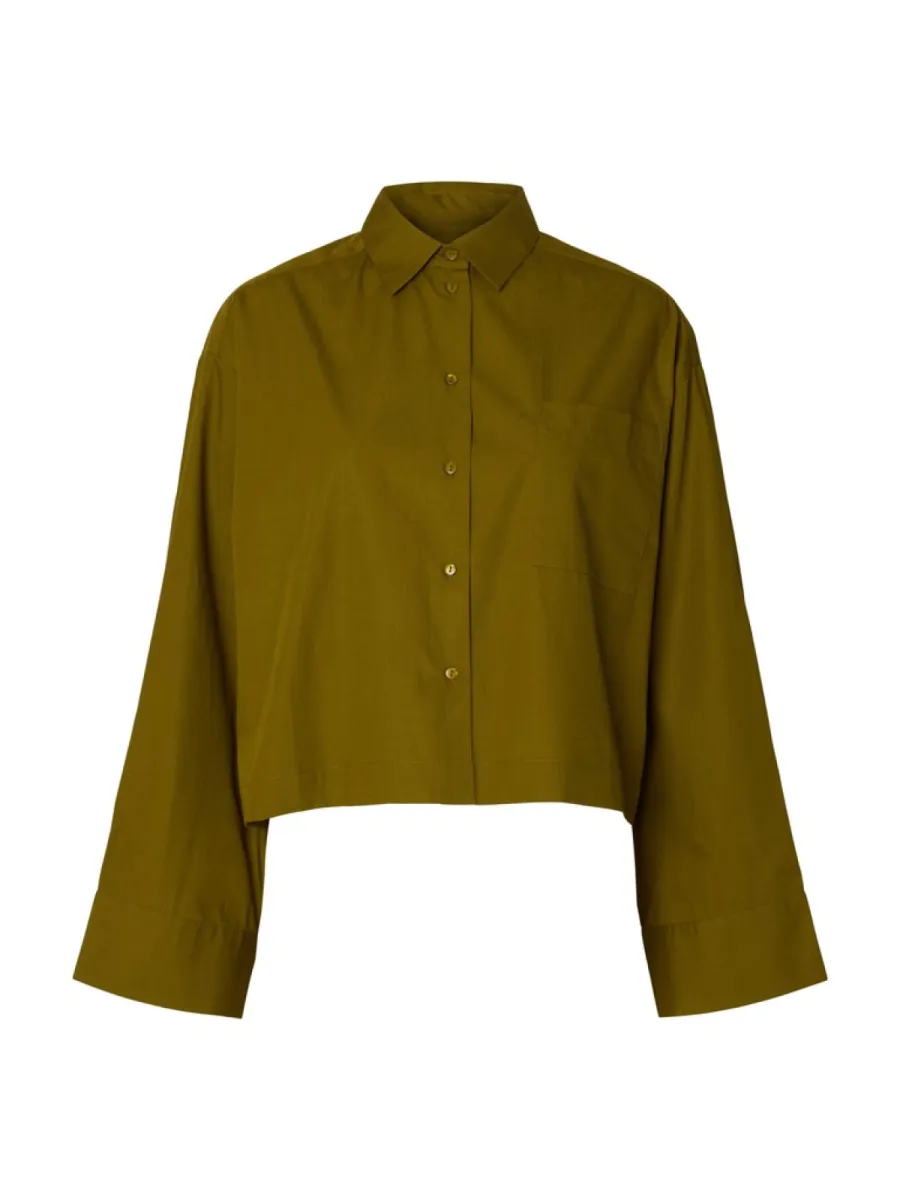 Selected Femme-SLWASTHA LS CROPPED BOXY SHIRT NOOS-16097269-Fir Green-GROEN