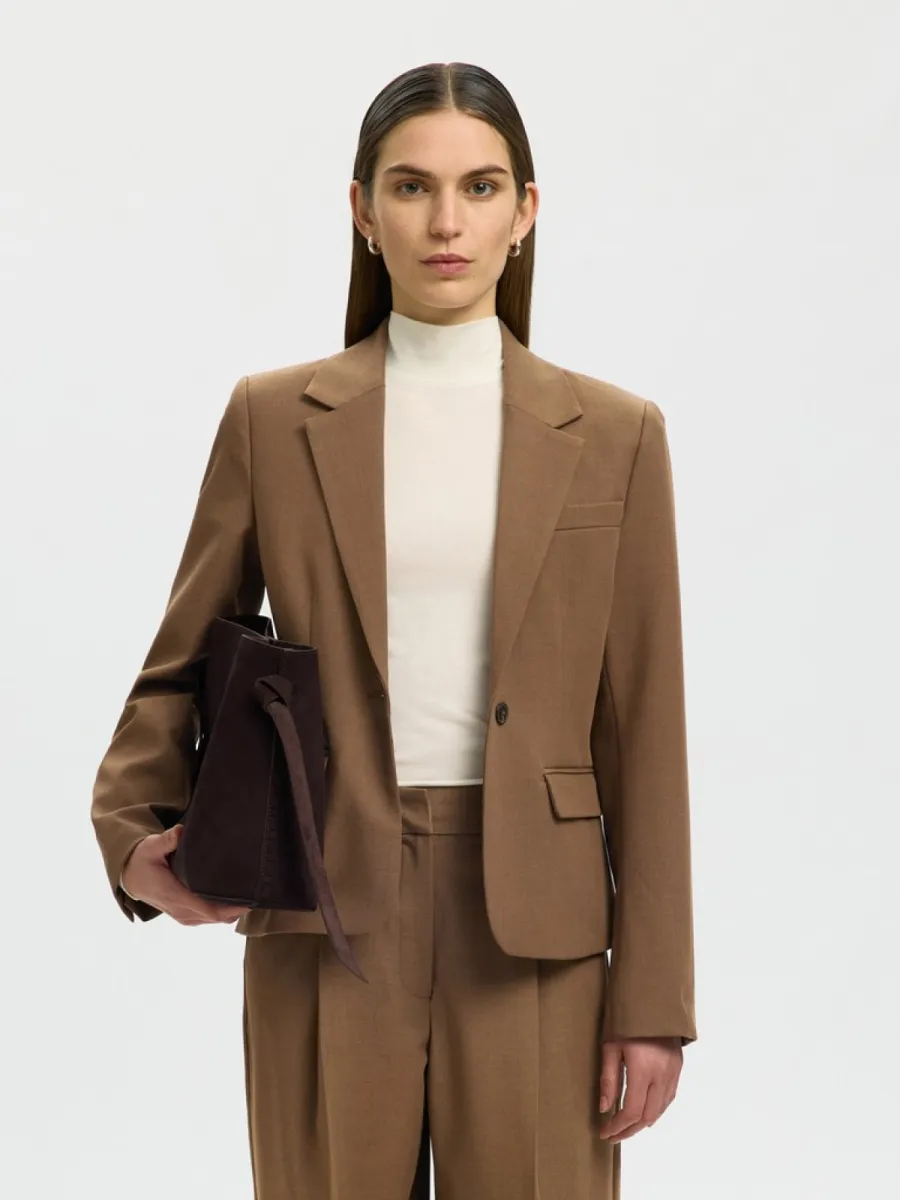 Selected Femme-SLWFITTED SIGNE BLAZER NOOS-16101746-Toffee-CAFE