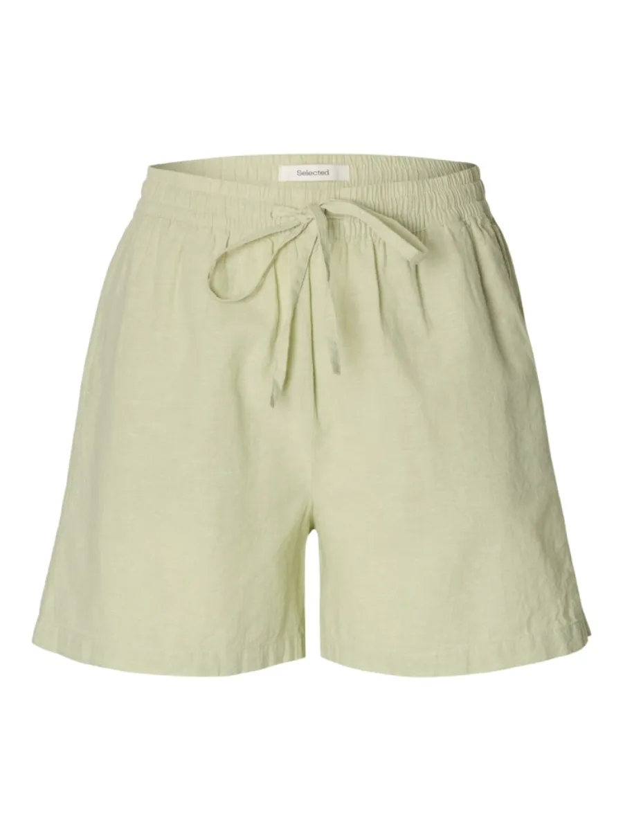 Selected Femme-SLWLUISA-LINNIE LINEN BLEND SHORTS-16099902-Lint-GROEN