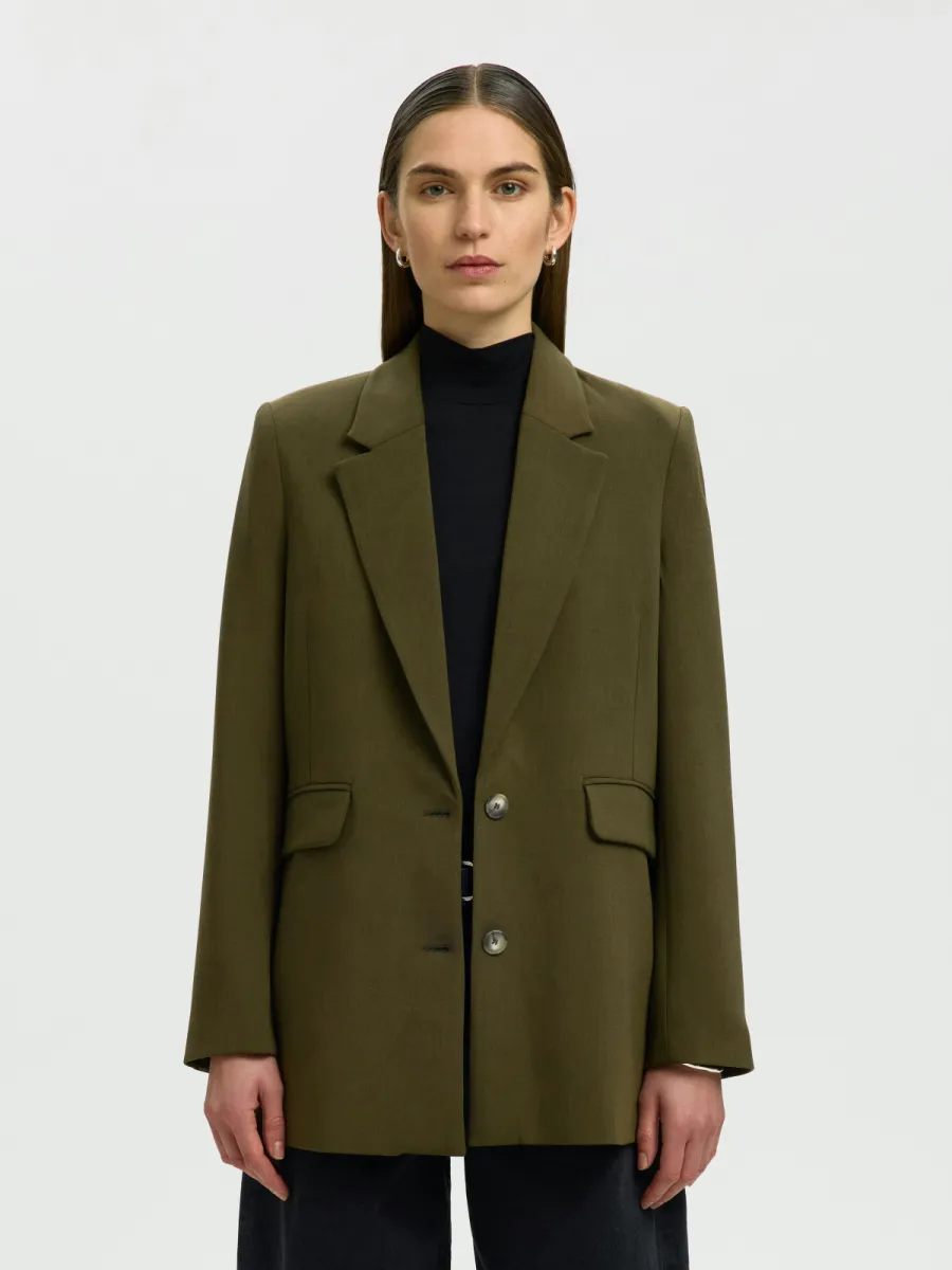 Selected Femme-SLWRITA LS RELAXED BLAZER MEL NOOS-16094205-Fir Green-GROEN